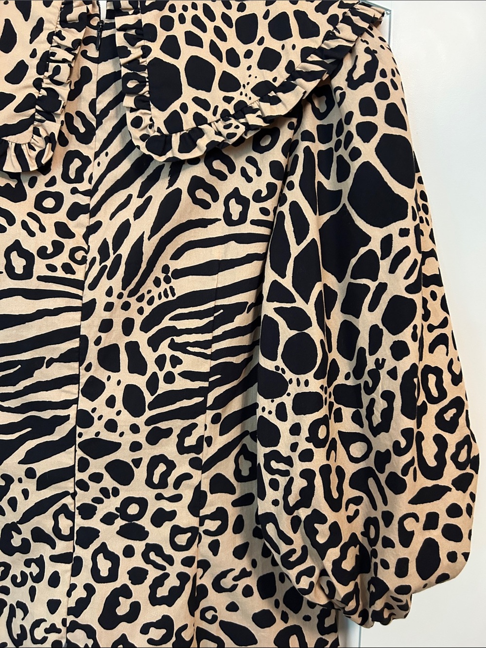 Mango Leopard Print Ruffle Neck Dress in Tan and Black - Picture 8 of 9